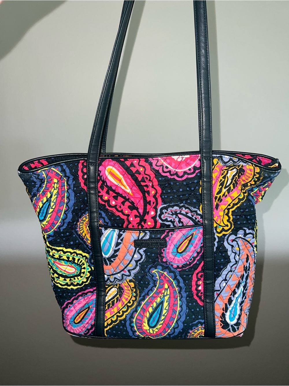 Vera Bradley Black Quilted Tote with Bright Paisley